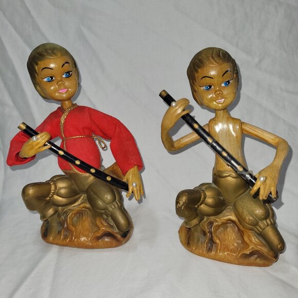 Tilso Pixie Elves Musicians Vintage Figurines MCM 60s Golden Fantasy 7" Set of 2 - Picture 16 of 16